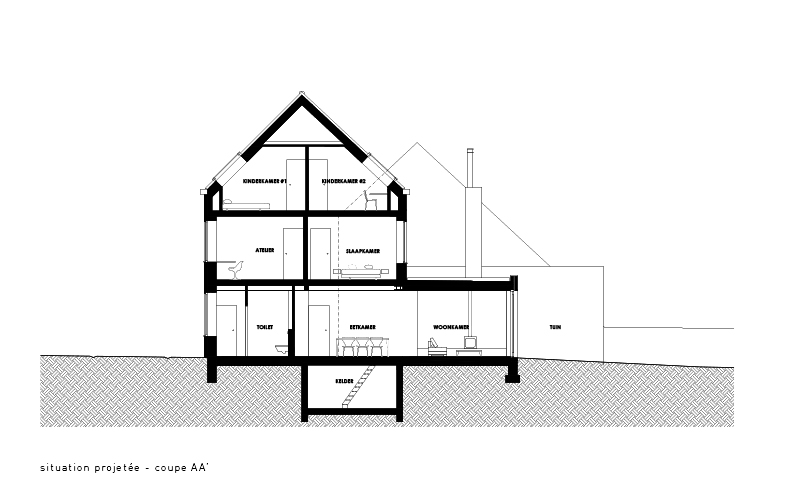 atelier4cinquieme, atelier 4/5, atelier 4 cinquième, architecture, rénovation, bruxelles, maison unifamiliale, Melle, architecte, patio, briques, béton, architecte